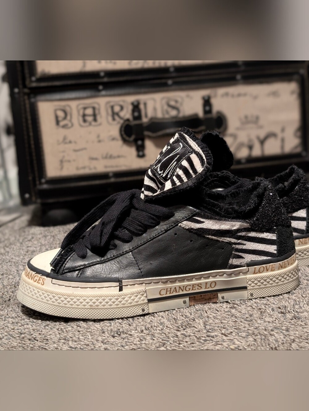Rebecca White High Tops Zebra Accented Platform "Love Never Changes" Shoes
